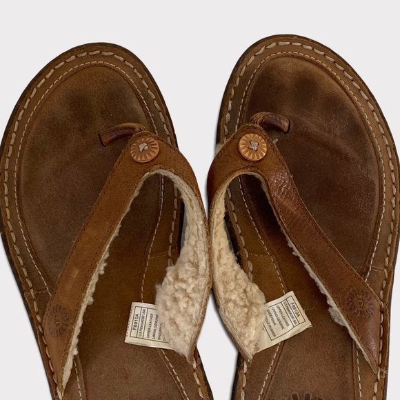 UGG F8910A. sherpa lined flip flop sandals 6/EUR 37 tan - Picture 4 of 12